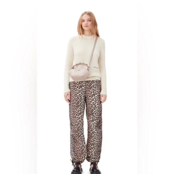 GANNI WHITE BRUSHED ALPACA O-NECK SWEATER